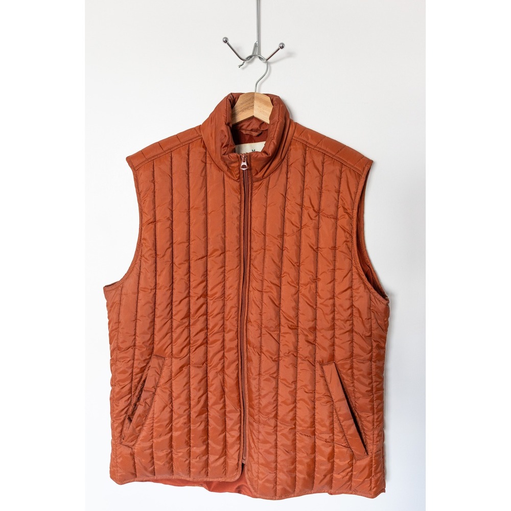 Mutual Weave Mens Quilted Puffer Vest Burnt Orange Rust Full Zip Sleeveless L